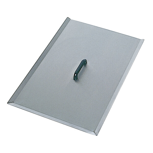 A metal tray with a metal handle on top.
