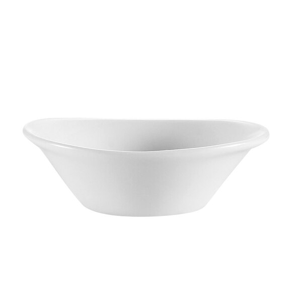 A CAC Festiware white china jelly dish with a curved edge.