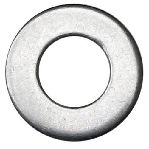 A silver lock washer with a hole in it.