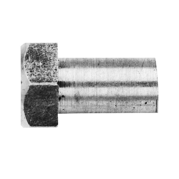 A stainless steel Waring nut with threads.