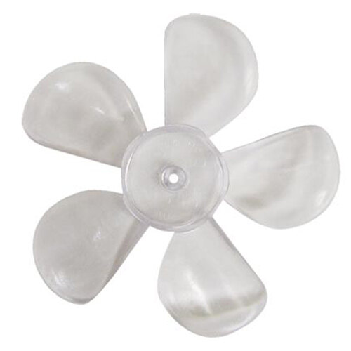 A close-up of a white plastic Waring fan blade with four blades.