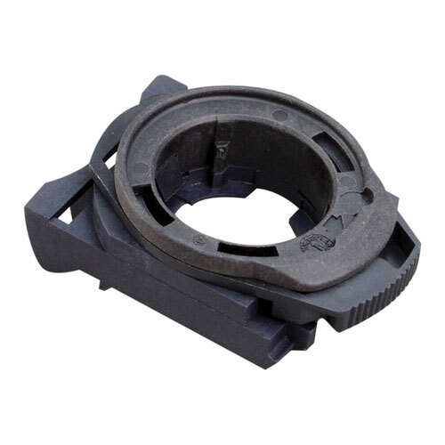 A black plastic Waring locking ring with a hole in it.