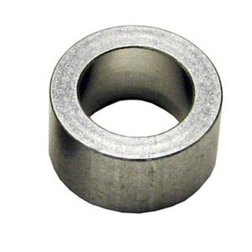 A steel round metal spacer with a hole in it.