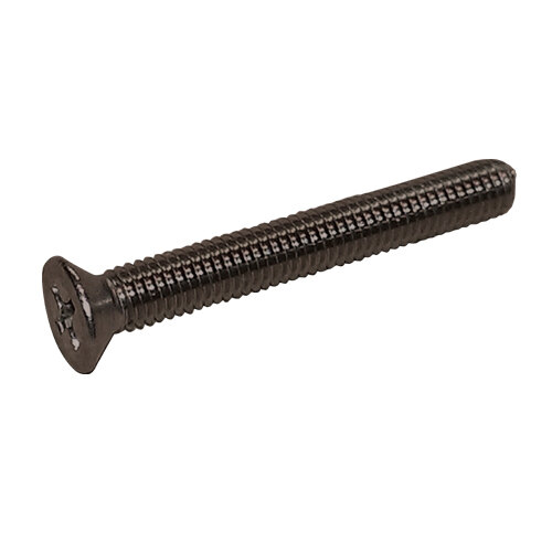 A close-up of a Waring screw with a black finish.