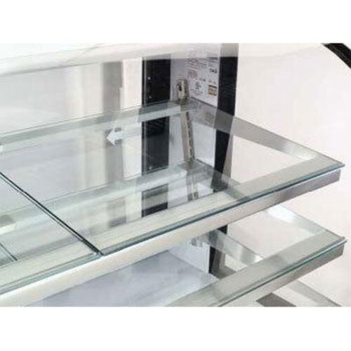 A True glass shelf for a bakery display case.