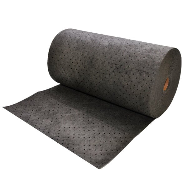 A roll of gray Spilfyter absorbent material with holes.