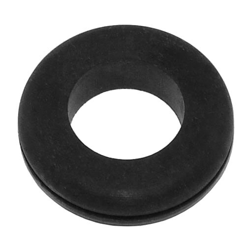 A black rubber Bunn thermostat grommet with a hole.