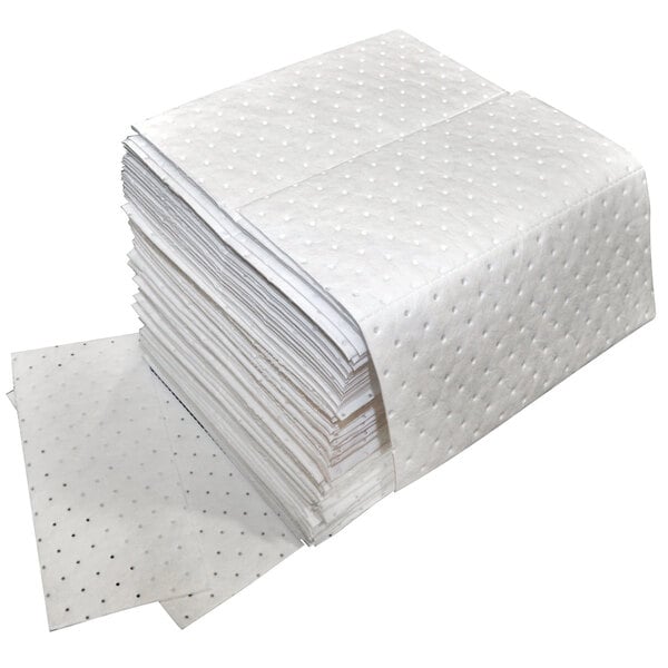 A large stack of white Spilfyter absorbent pads.