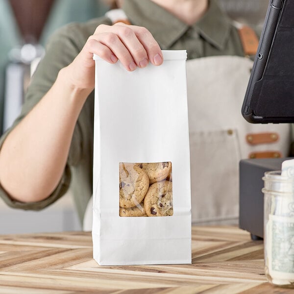 Choice 4 1/4" x 9 3/4" 1 lb. White Customizable Tin Tie Cookie / Coffee / Donut Bag with Window - 1000/Case