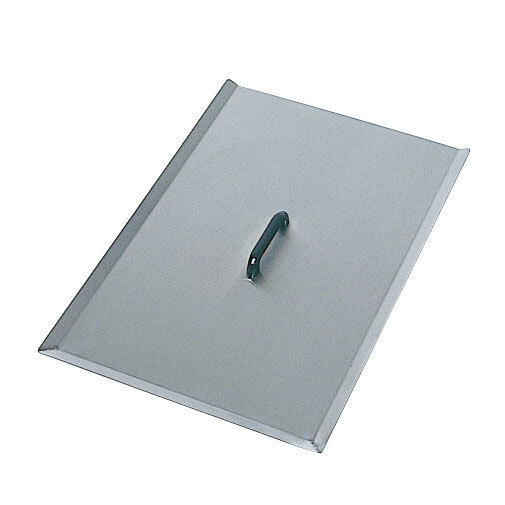 A stainless steel tray with a metal handle.