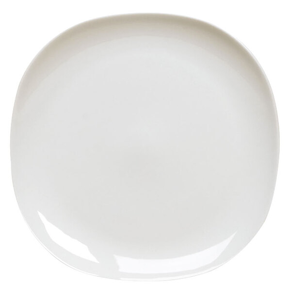 A Homer Laughlin Alexa bright white square china plate with a white border.