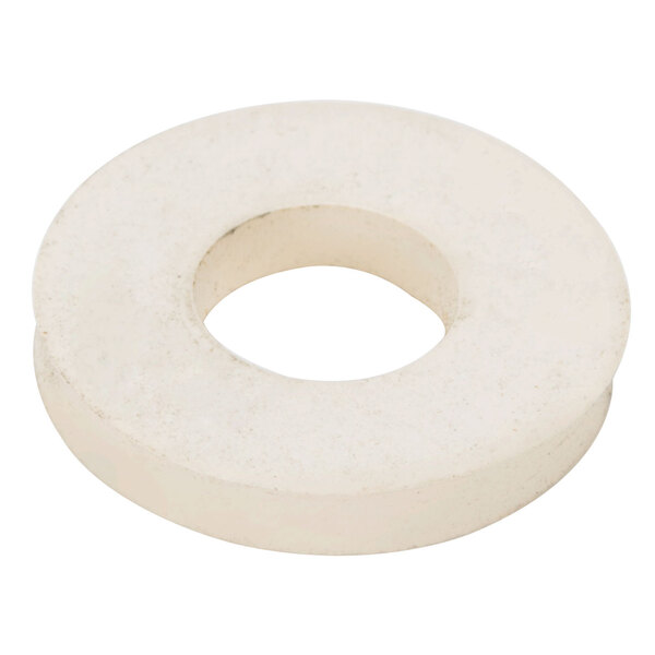 A white round rubber washer with a hole in the middle.