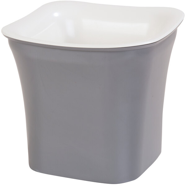 A white and grey square Carlisle Coldmaster crock with a white lid.