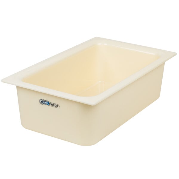 A white Carlisle Coldmaster plastic food pan with a lid.