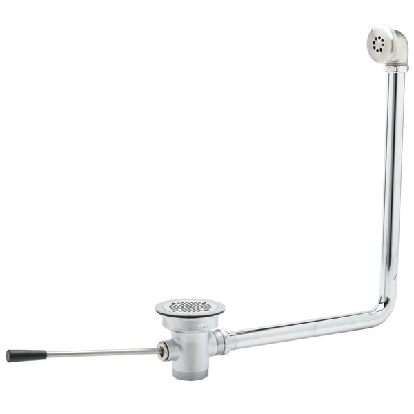 A T&S chrome lever waste valve with overflow and drain stopper.