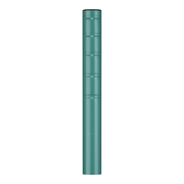 A green metal pole with a white cap on one end.