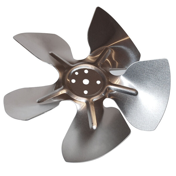 A close-up of a Cecilware metal fan blade.