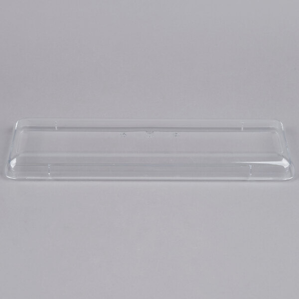 A clear plastic lid for a Cecilware beverage dispenser bowl on a white surface.
