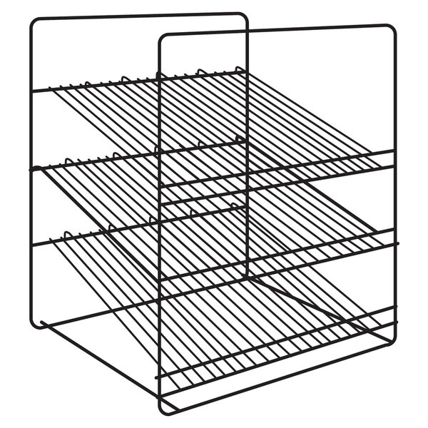 A black wire Hatco display rack with three shelves.