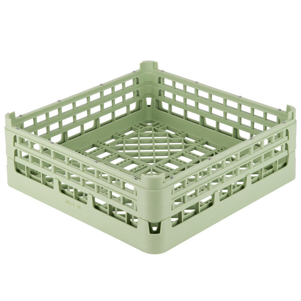 A light green plastic dish rack with XX-tall grid.