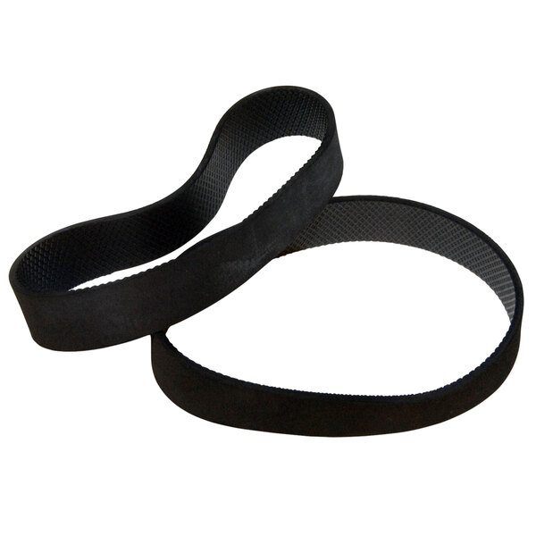 Two black rubber Hoover Style 18 vacuum belts on a white background.