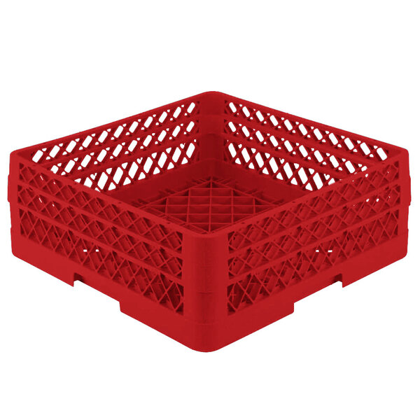 A Vollrath Traex red plastic dish rack with extenders.
