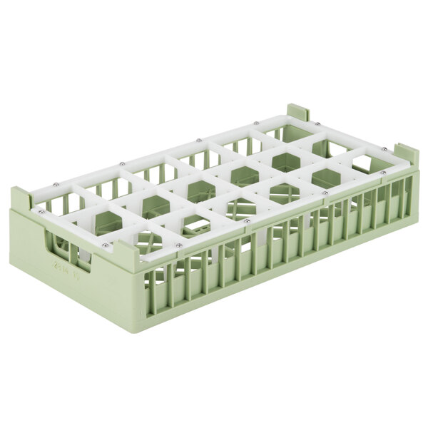 A light green plastic Vollrath rack with 18 compartments.