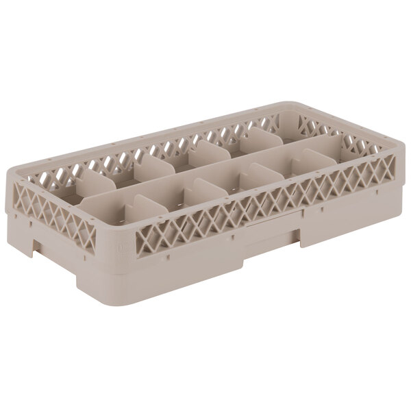A beige plastic Vollrath Traex glass rack with 10 compartments.