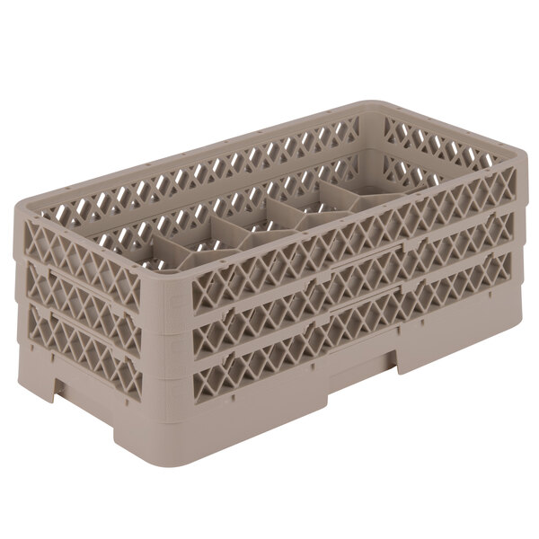 A beige plastic Vollrath Traex glass rack with 17 compartments.