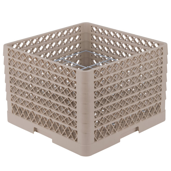 A beige plastic Vollrath Plate Crate with 12 compartments.