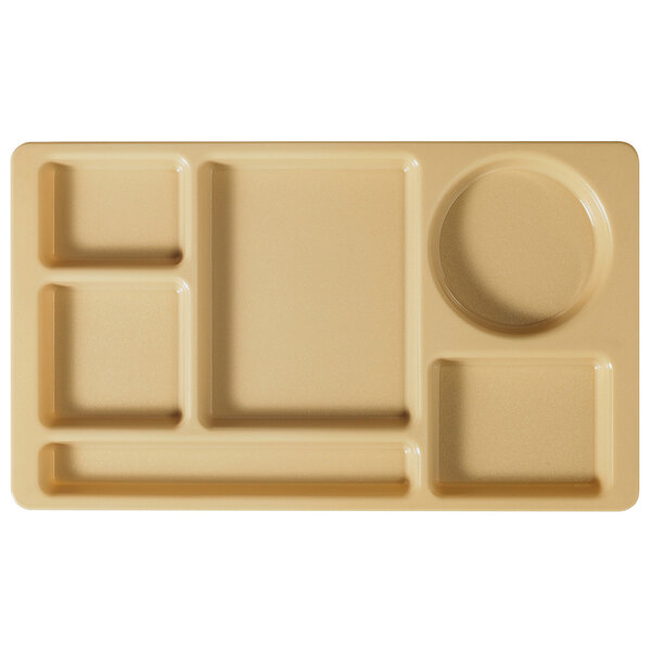 A beige rectangular tray with 6 compartments, each with a different shape.