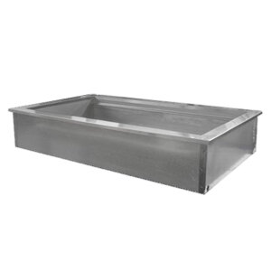 A Delfield N8081 drop-in ice-cooled food well with six pans inside a metal container.