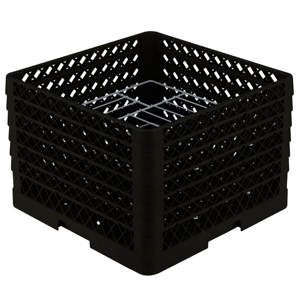 A black plastic container with metal grids.
