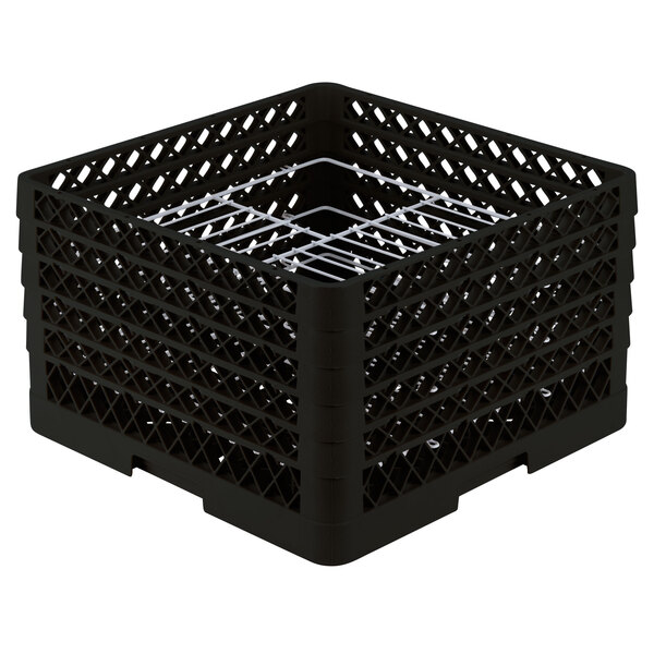 A black plastic Vollrath Plate Crate with metal grates.