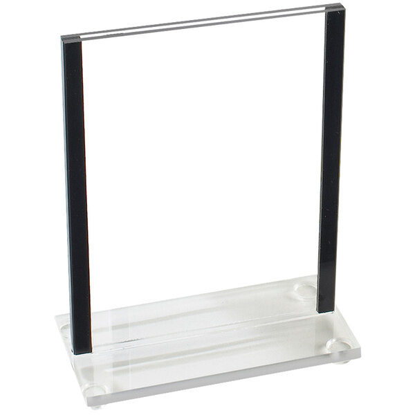 A clear plastic displayette with a black frame.