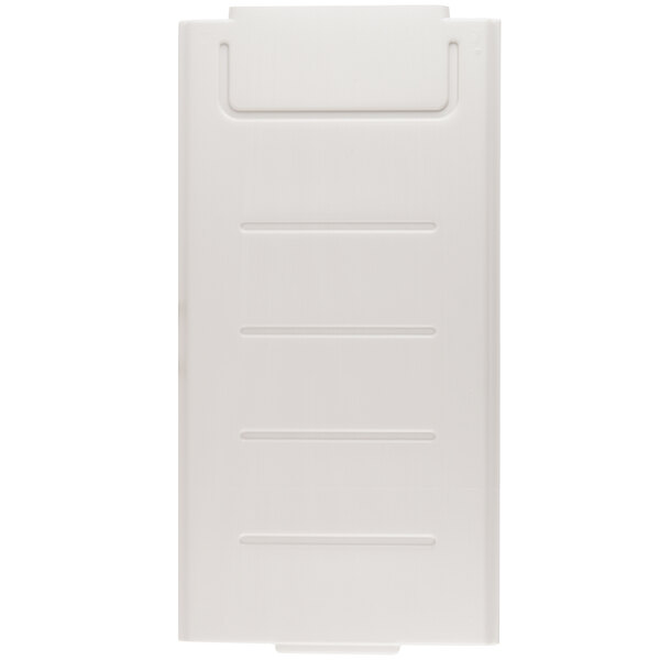 A white rectangular plastic door lock with a black border.