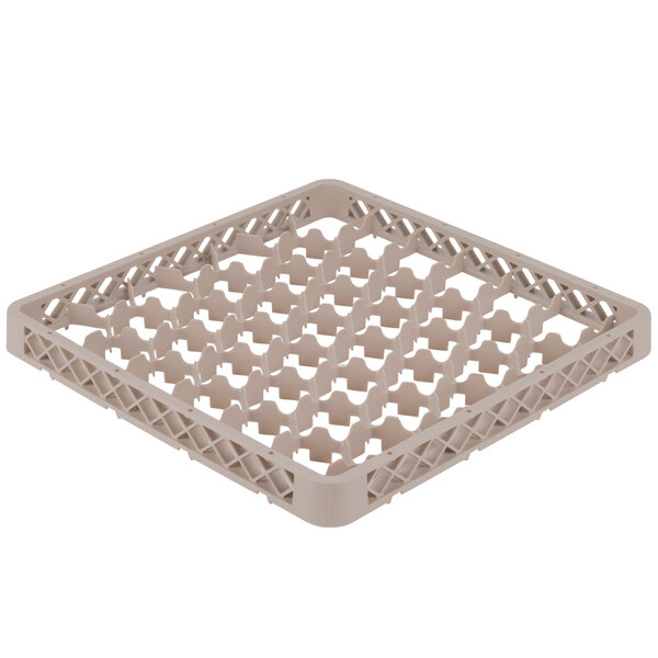 A white plastic basket with a grid pattern and holes.