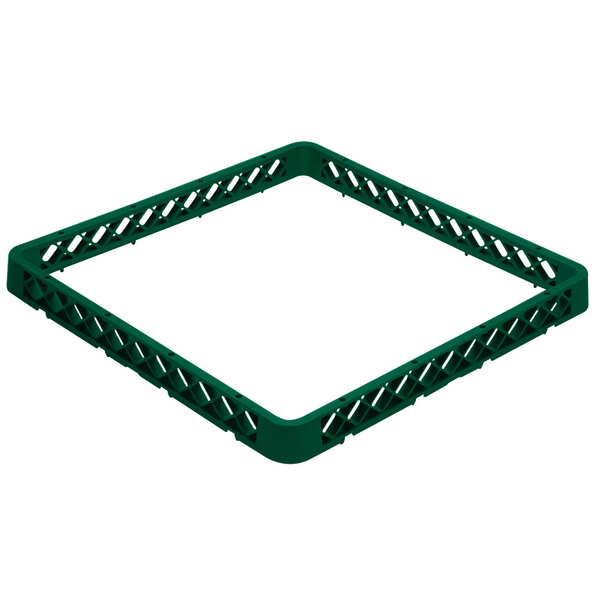A Vollrath Traex green square glass rack extender with holes.
