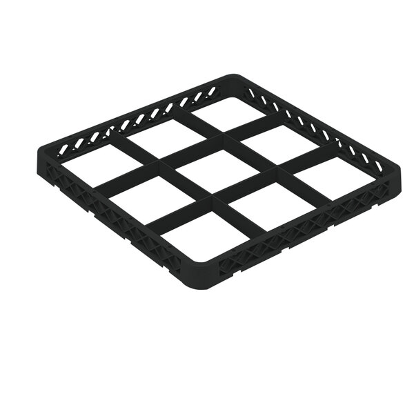 A black plastic Vollrath Traex glass rack extender with 9 compartments.