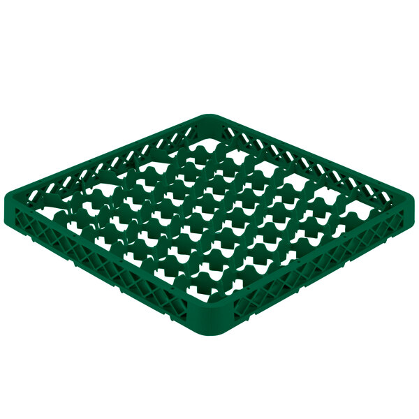 A green plastic Vollrath Traex glass rack extender with compartments.