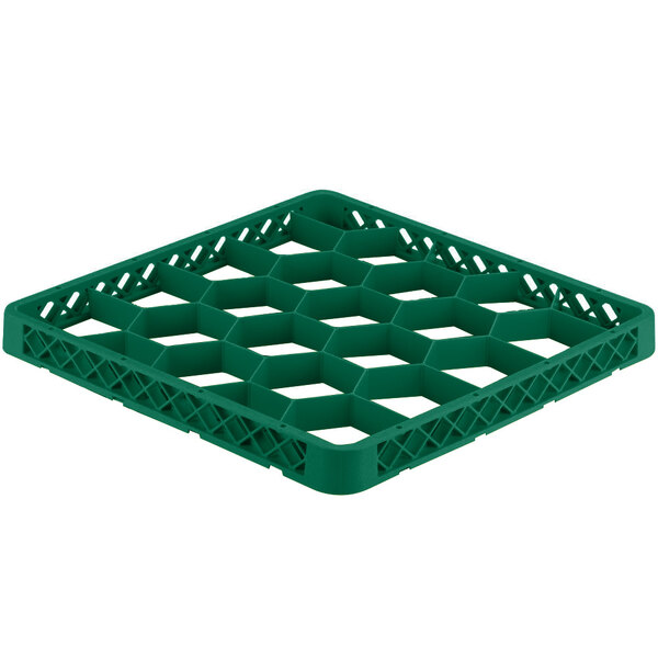 A green plastic Vollrath Traex glass rack extender with 20 compartments.