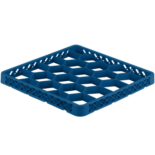 A Vollrath blue plastic glass rack extender with compartments.