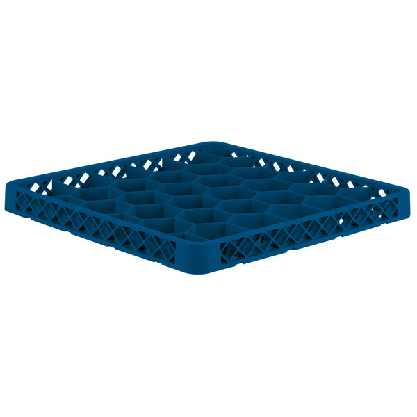 A blue plastic container with holes for Vollrath TRH-44 Traex® full-size glass rack extender.