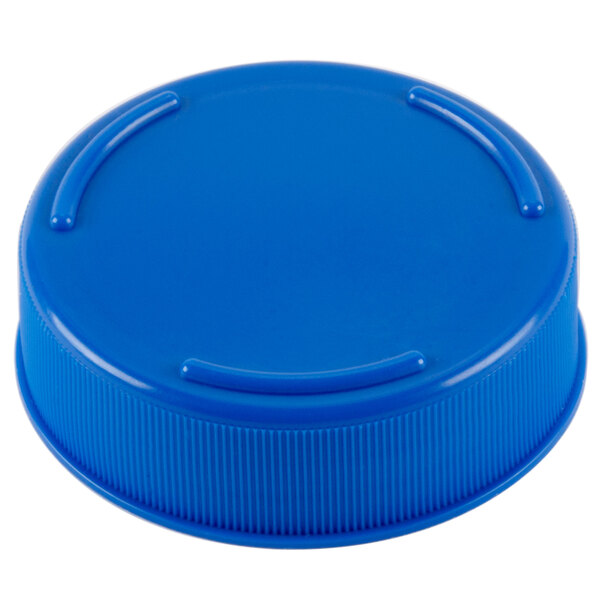 A blue plastic cap for Tablecraft squeeze bottles with a white line.