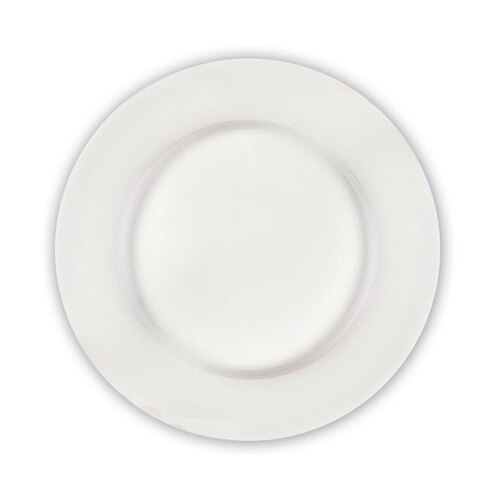 A white porcelain plate with a white border.