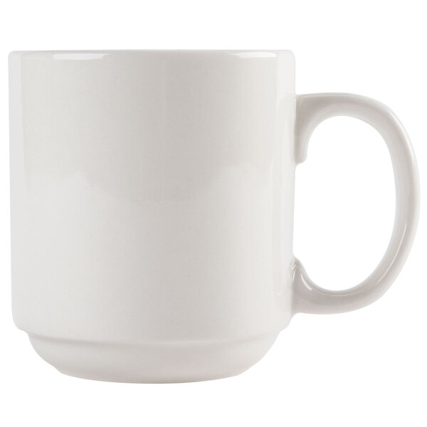 A CAC Ivory Prime stackable china mug with a handle on a white background.