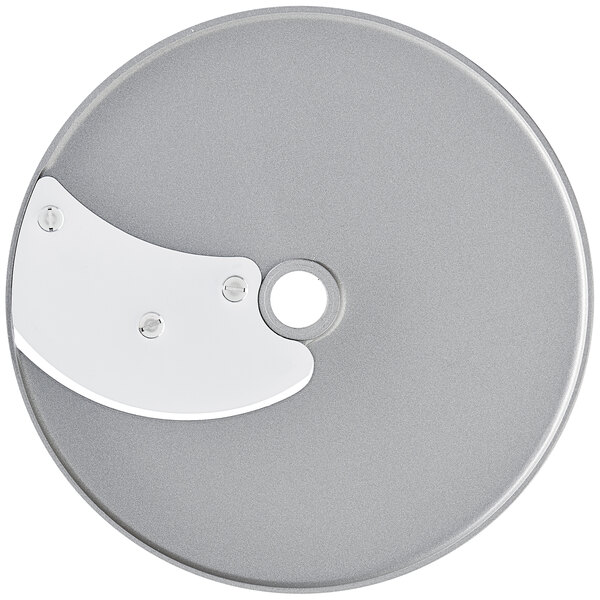 A white Robot Coupe 5/32" slicing disc with a silver circular blade.