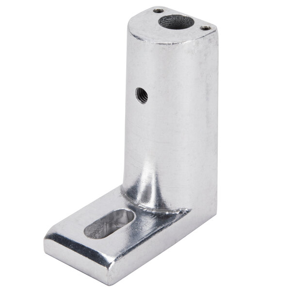A silver stainless steel Avantco base support bracket with holes.