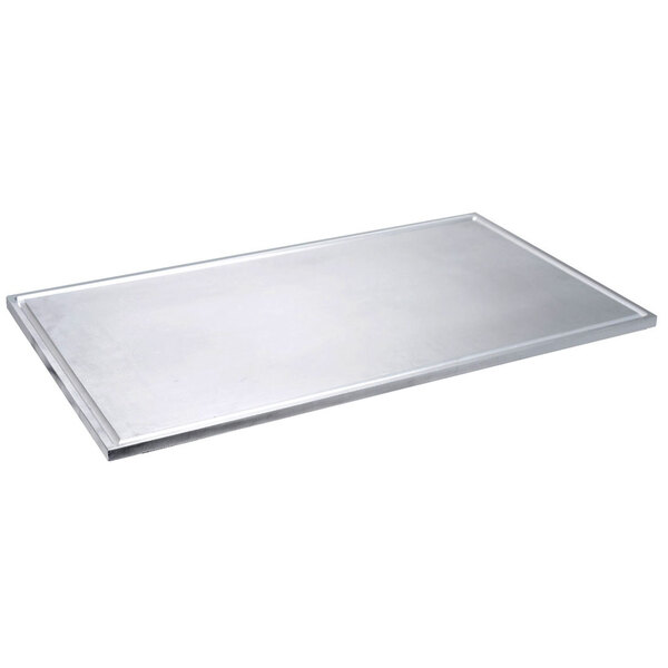 An Eastern Tabletop aluminum rectangular griddle with a gravy drip lane.