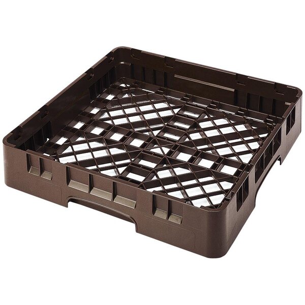 A brown plastic rack with black grids.
